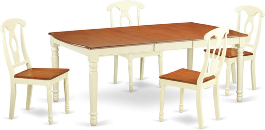East West Furniture DOKE5-WHI-W 5 Piece Dining Room Furniture Set Includes a Rectangle Kitchen Table with Butterfly Leaf and 4 Dining Chairs, 42x78 Inch, Buttermilk & Cherry