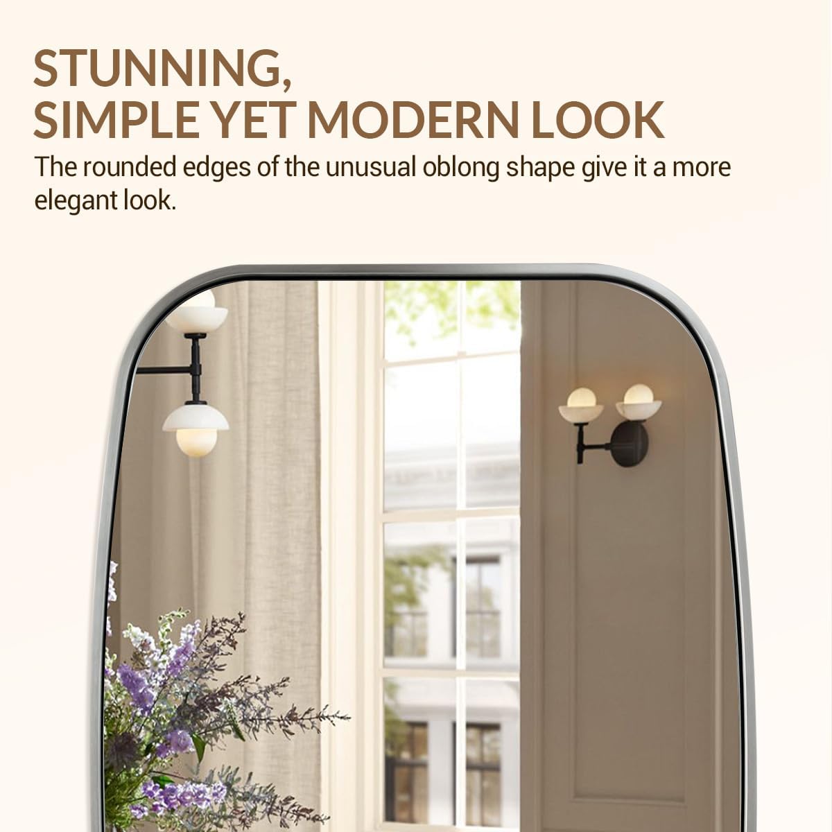 ANDY STAR Brushed Nickel Oval Bathroom Mirror for Over Sink, 24x36 Inch Bathroom Vanity Mirror with Unique Oblong Rounded Corner Tube Metal Frame-Modern Design with Anti-Rust Stainless Steel Frame