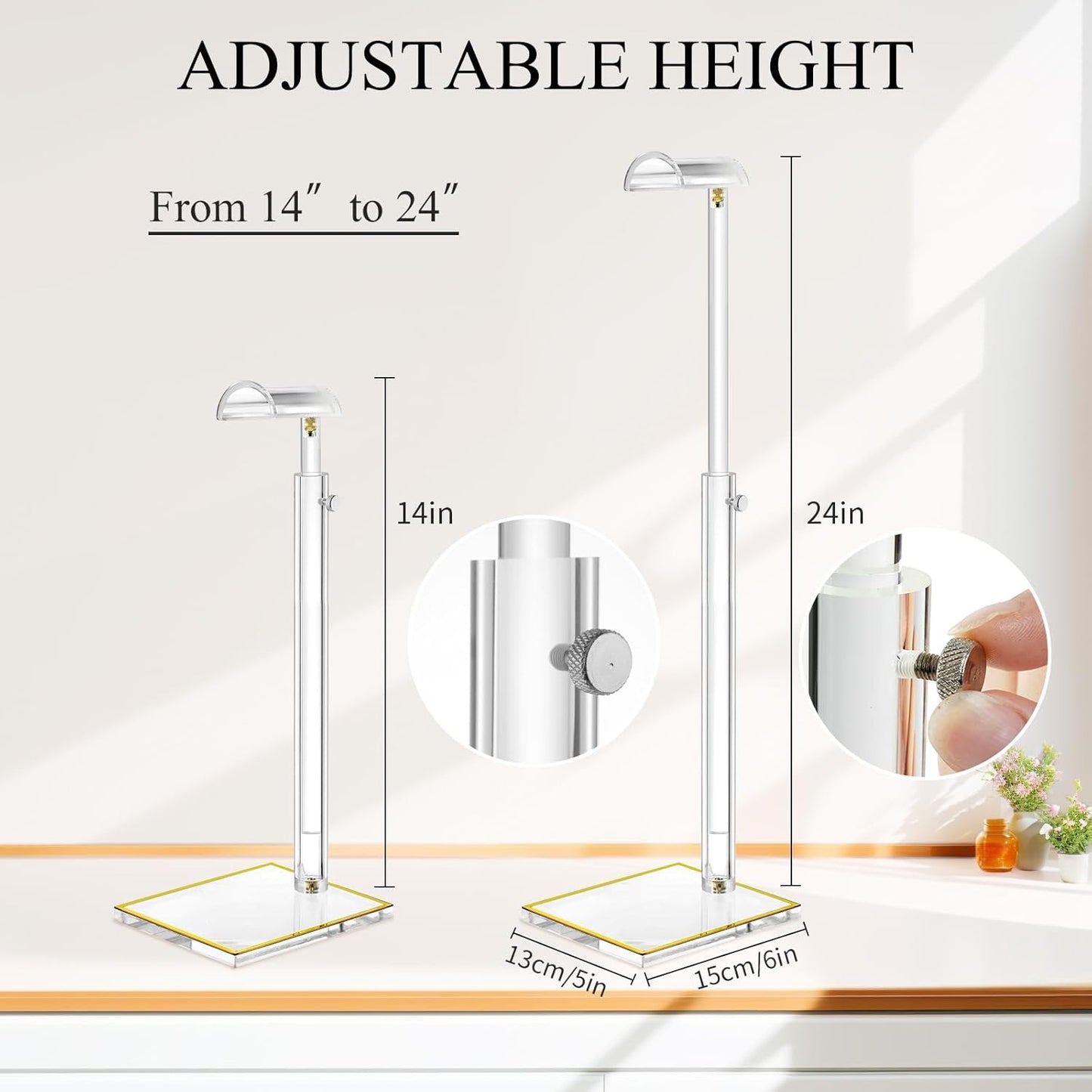 Acrylic Purse Stands for Display, 3 Pack 14" to 24"Adjustable Height Clear Purse Holder Stand, Counter Bags Hanging Organizer Handbag Rack for Closet Retail Vendor Commercial Store