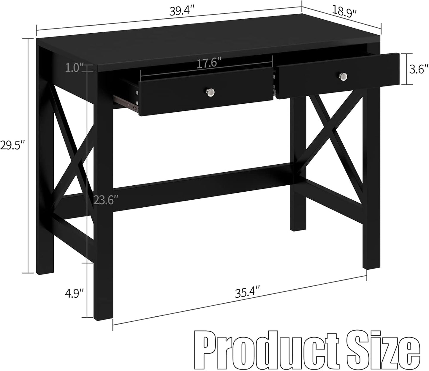 ChooChoo Home Office Desk Writing Computer Table Modern Design Black Desk with Drawers, Makeup Vanity Table