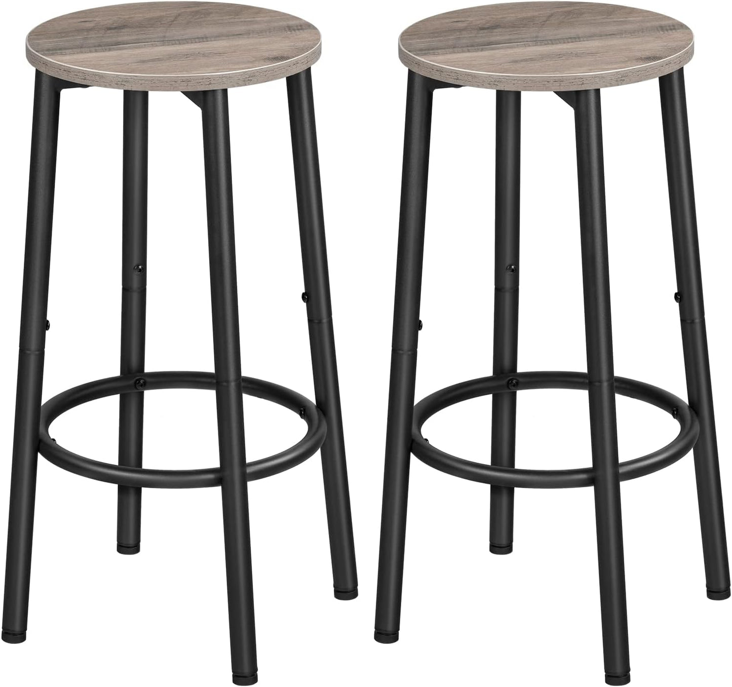 HOOBRO Bar Stools, Set of 2 Bar Chairs, Kitchen Round Height Stools with Footrest, Breakfast Barstools, Sturdy Steel Frame, for Dining Room, Kitchen, Party, Easy Assembly, Greige BG03BY01