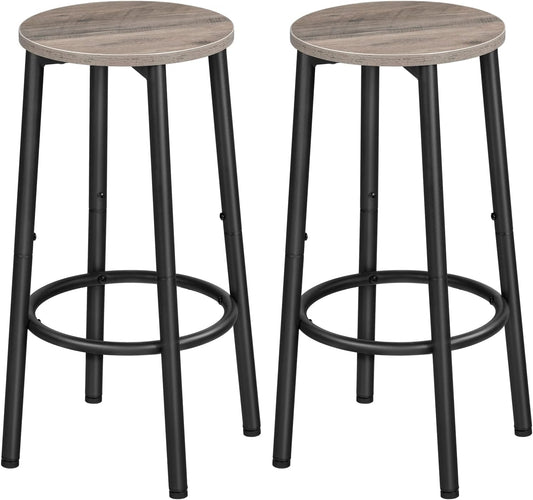 HOOBRO Bar Stools, Set of 2 Bar Chairs, Kitchen Round Height Stools with Footrest, Breakfast Barstools, Sturdy Steel Frame, for Dining Room, Kitchen, Party, Easy Assembly, Greige BG03BY01