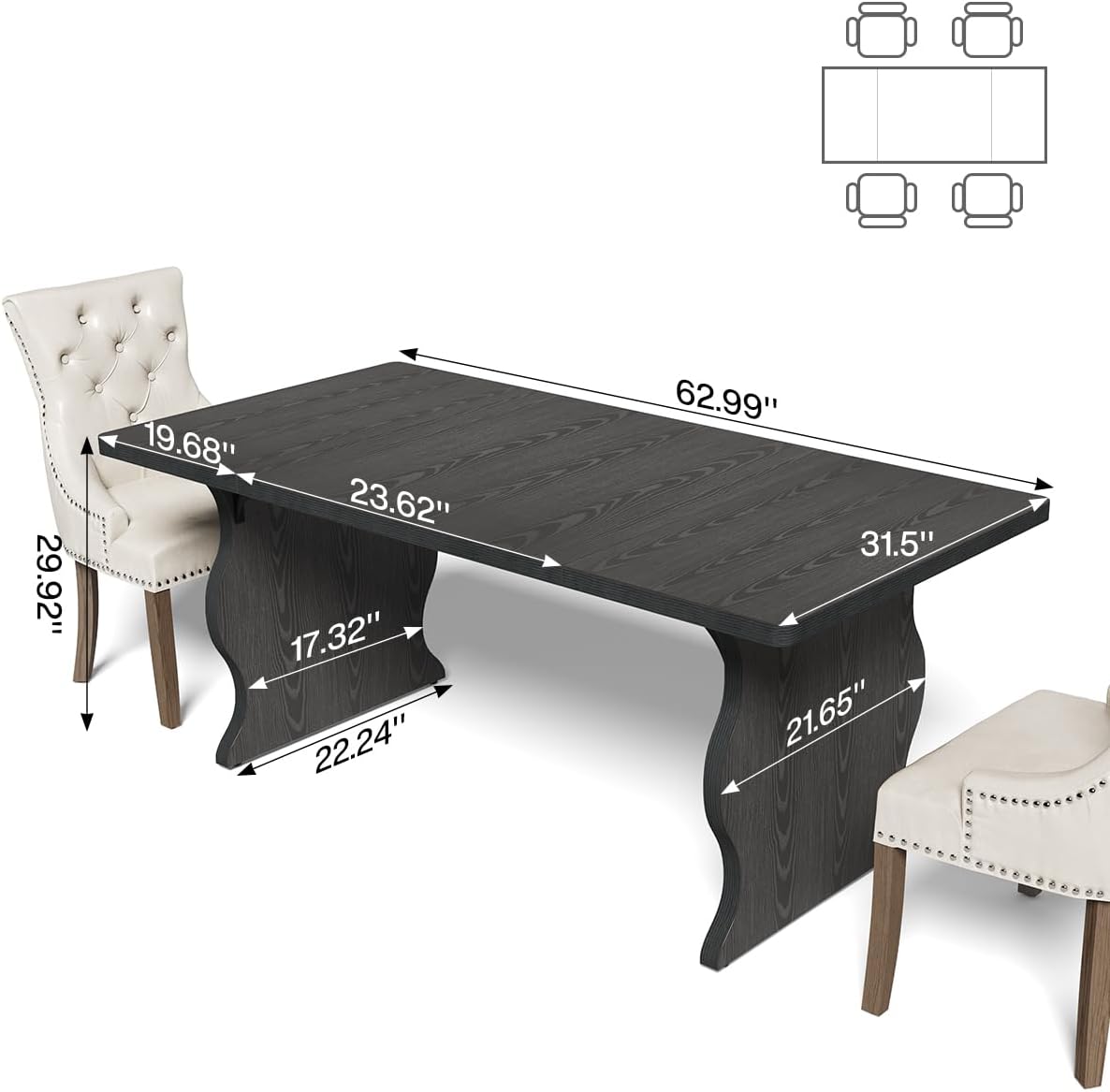 LITTLE TREE Modern Dining Table for 4-6, 63-Inch Rectangular Black Kitchen Table, Wood Kitchen & Dining Room Furniture