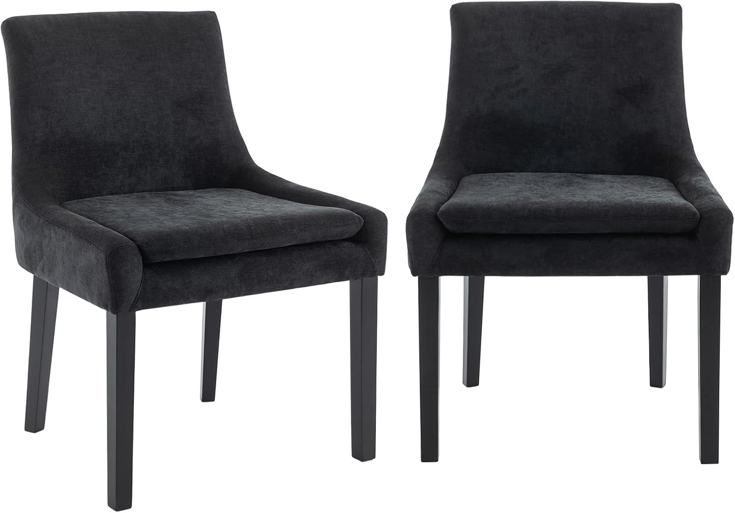 COLAMY Modern Dining Chairs Set of 2, Upholstered Corduroy Accent Side Leisure Chairs with Mid Back and Wood Legs for Living Room/Dining Room-Black