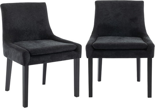 COLAMY Modern Dining Chairs Set of 2, Upholstered Corduroy Accent Side Leisure Chairs with Mid Back and Wood Legs for Living Room/Dining Room-Black