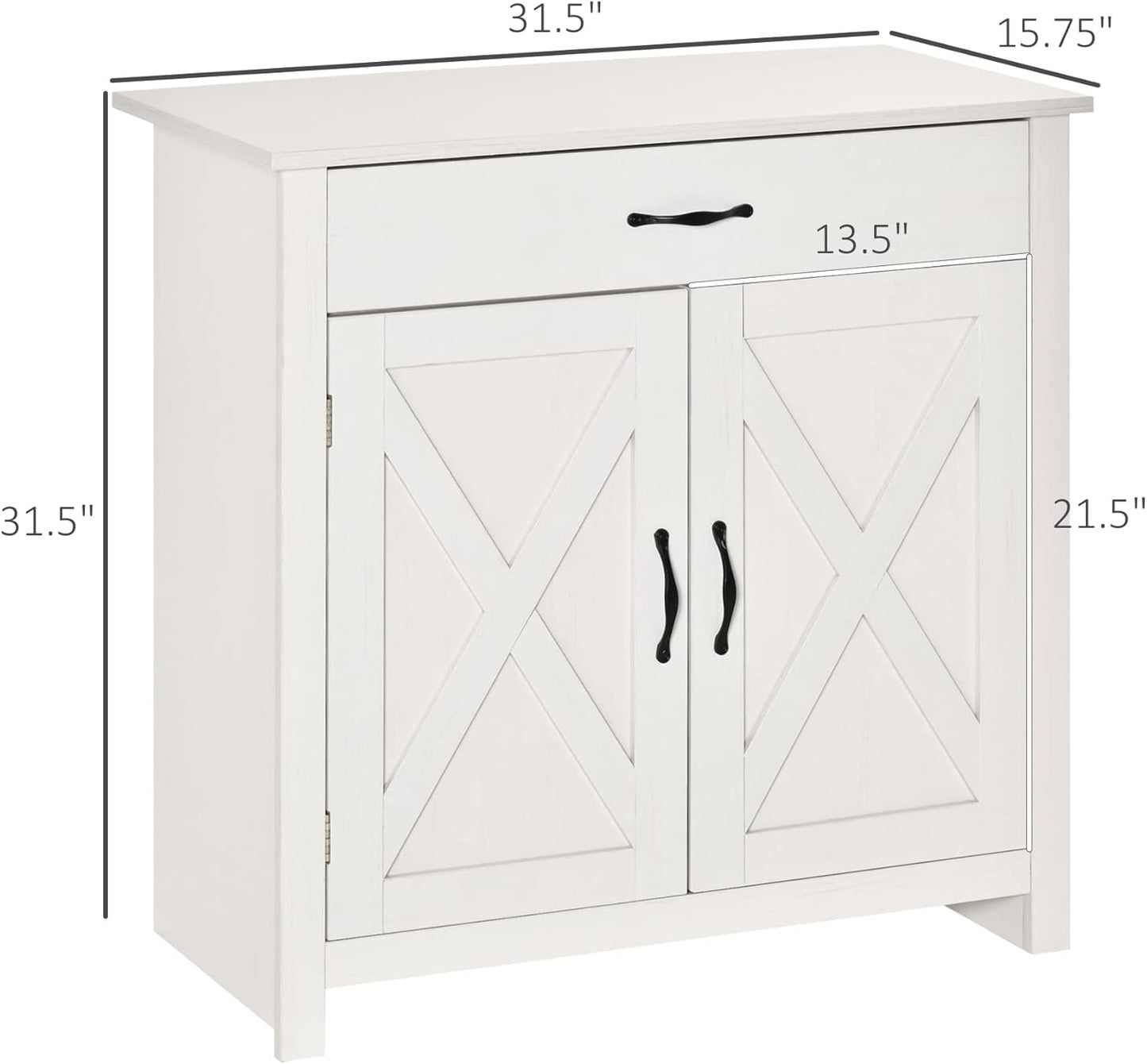 HOMCOM Farmhouse Sideboard Buffet Cabinet, Barn Door Coffee Bar Cabinet with Drawer and Adjustable Shelf, for Living Room, Entryway, White Wash