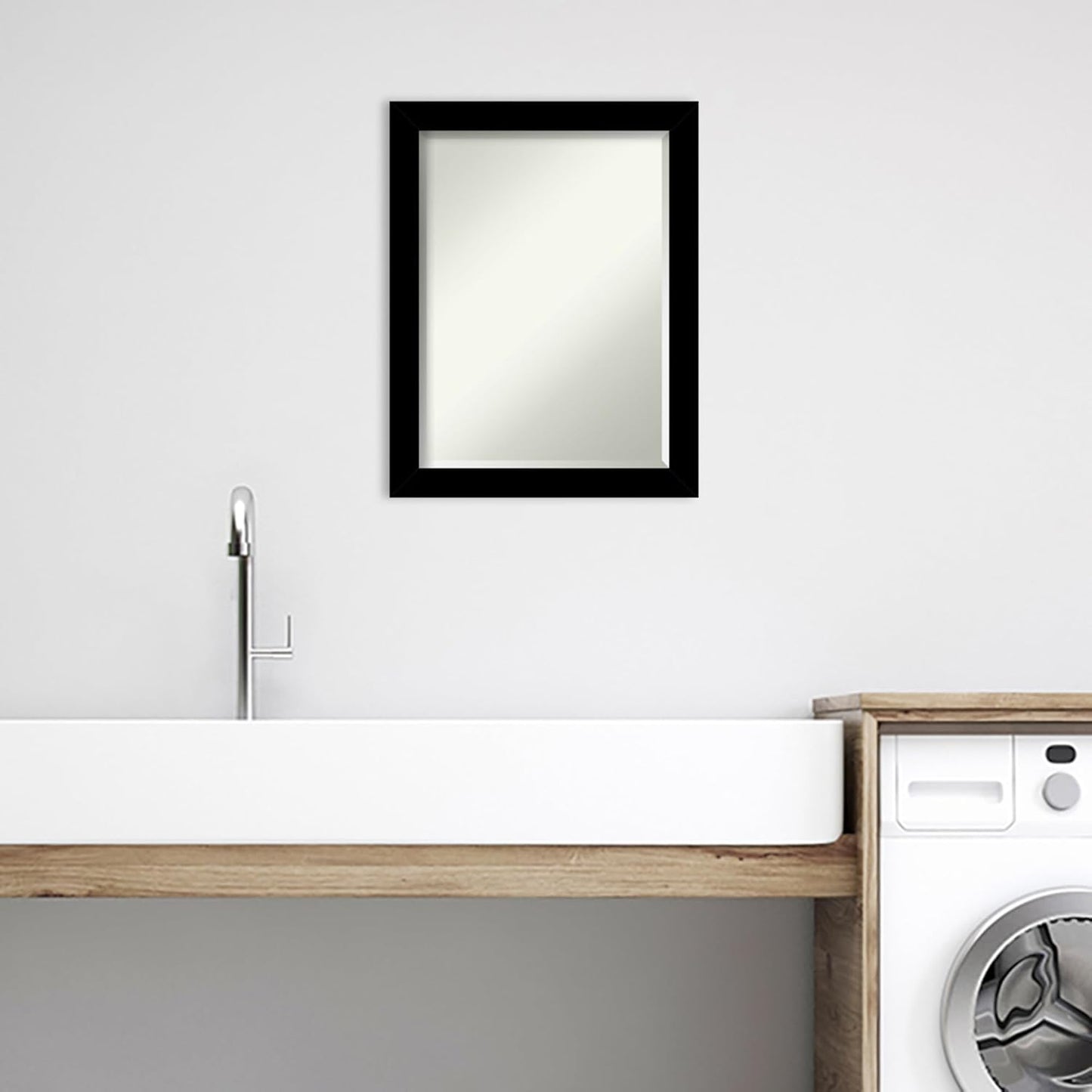 Amanti Art Black Bathroom Mirror for Over Sink, 28x22 Brushed Black Rectangle Vanity Mirror, Medium Modern Contemporary Frame, Hangs Horizonally and Vertically, Bathroom Wall Decor, Beveled Edge