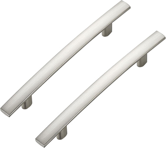 5 Pack Cabinet Handles 4" Hole Center - Curved Cabinet Pulls Brushed Nickel Drawer Pulls for Kitchen Cupboard Solid Hardware for Dresser Drawer Arch Hardware