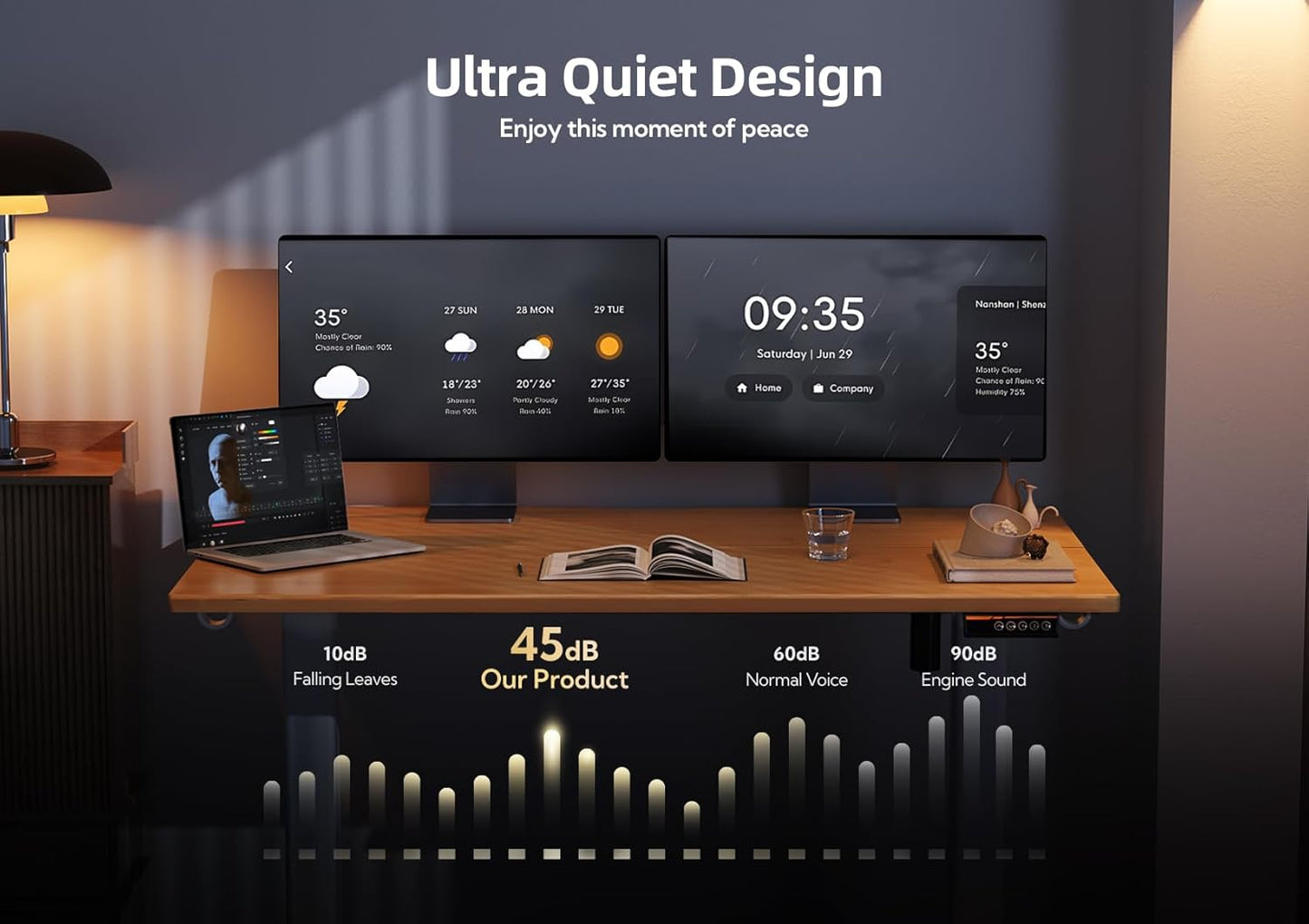 Claiks Bamboo Electric Standing Desk, Adjustable Height Stand up Desk, 55x24 Inches Sit Stand Home Office Desk with Splice Board, White Frame/BambooTop