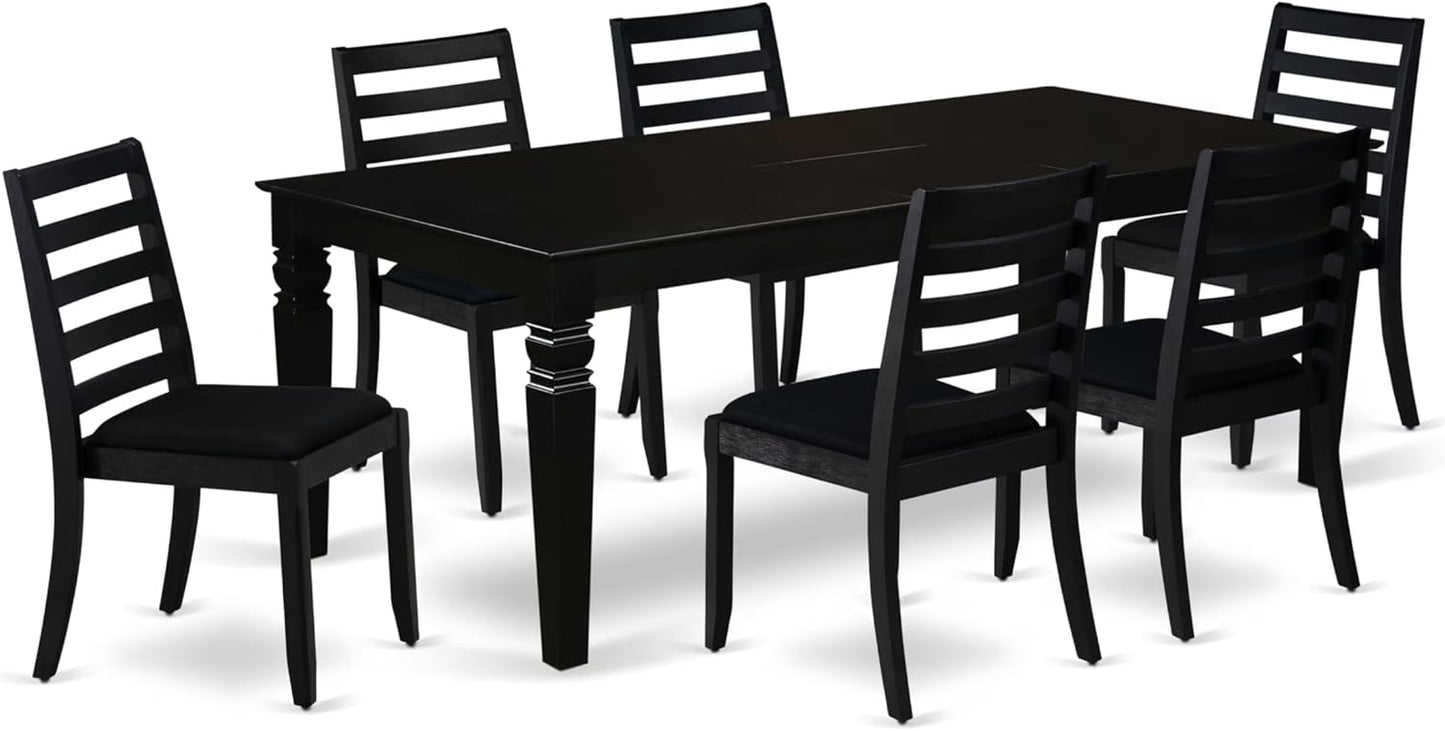 East West Furniture LGX17-BLK-24 -7 Piece Dining Set Includes a Rectangular Kitchen Table with Black Tabletop and 6 Stackable Polyester Fabric Chairs, Black