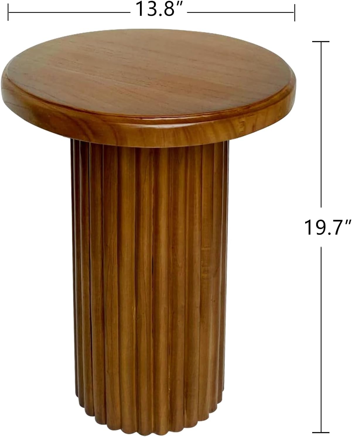 Round Wood Side Table, Fluted Accent Table, Small End Table for Living Room, Bedroom, Fully Assembled