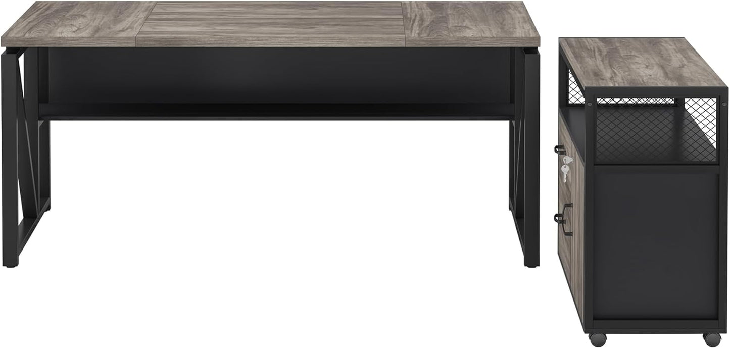 Tribesigns Office Compute rDesk with Drawers Sets, 63 inches L Shaped Executive Desk with Mobile File Cabinet for Home Office Furniture Sets (Dark Oak, 63-inch)