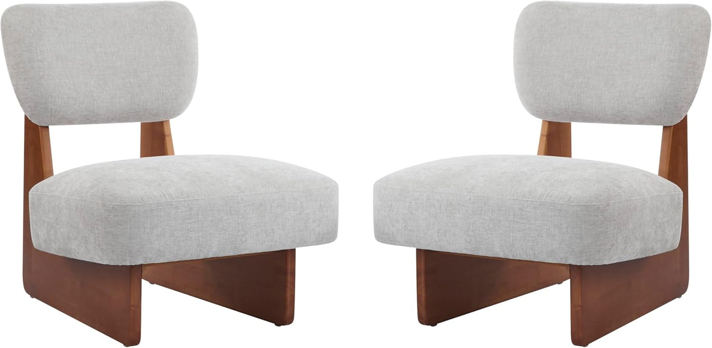 Christopher Knight Home Mores Low Profile Accent Chair Set of 2, Modern Living Room Armless Lounge Chair, Fabric Comfy Reading Chair for Bedroom, Wooden Frame and Thick Padded Seat, Walnut+Gray
