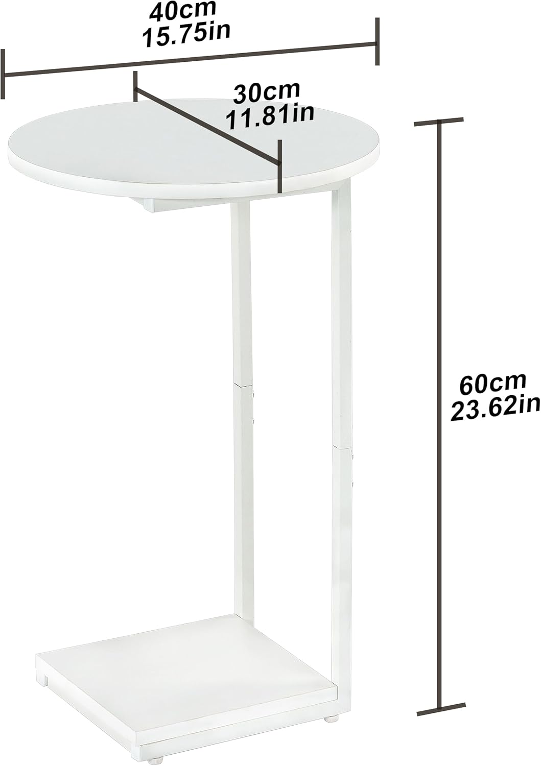 HDANI C Table Small End Table,Couch Tables That Slide Under,C Shaped Oval Side Table for Living Room,Bedroom,Small Spaces,White