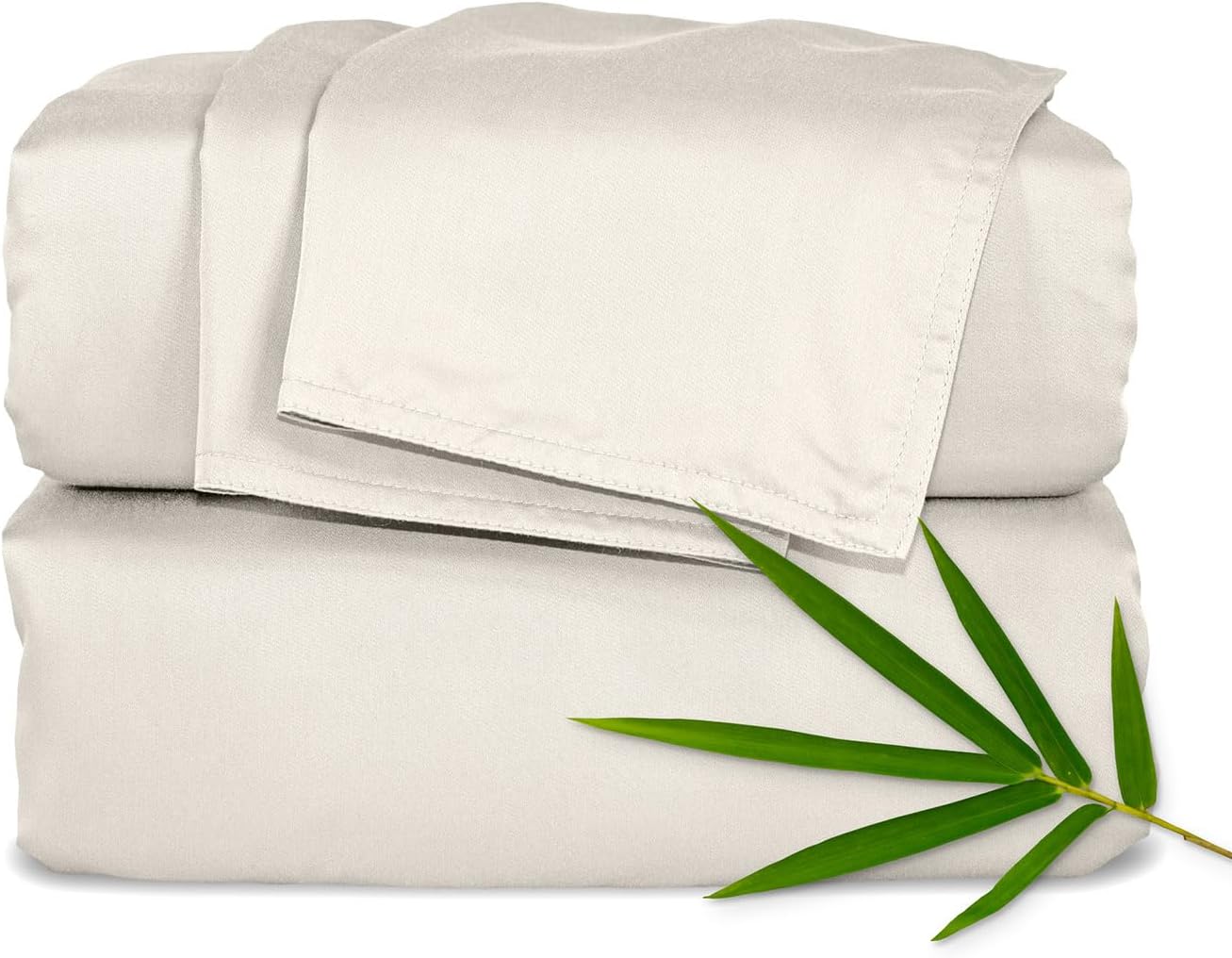 Pure Bamboo Split King Sheets, Genuine 100% Organic Viscose Derived from Bamboo Bed Sheet Set, Soft & Cooling, Double Stitching *Not for Split Top (Split King, Creme)