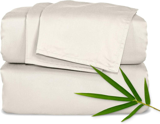 Pure Bamboo Split King Sheets, Genuine 100% Organic Viscose Derived from Bamboo Bed Sheet Set, Soft & Cooling, Double Stitching *Not for Split Top (Split King, Creme)