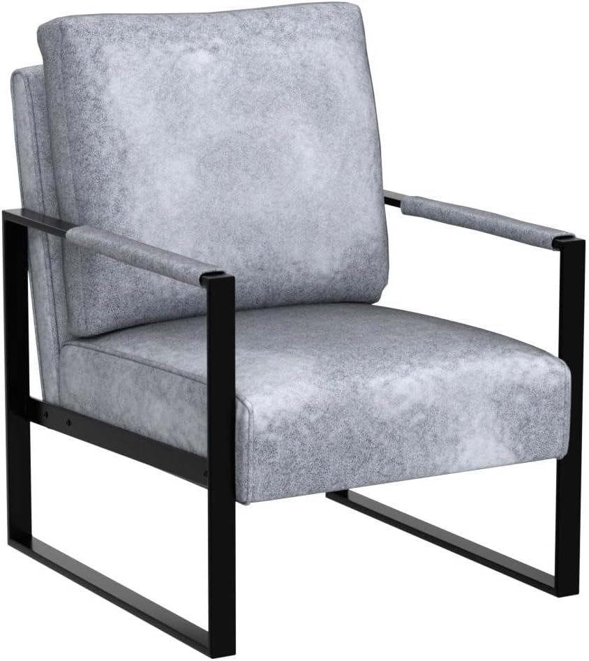 Container Furniture Classic Mid Century Modern Accent Chair with Durable Square Metal Frame, Armchair for Living Room, Bedroom, Home Office in Spotted Microfiber Upholstery, Grey