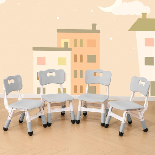 4 Piece Kids Chair Set 3 Levels Adjustable Stackable Kids Chairs Ideal for Playrooms, Schools, Daycares and Homes Washable and Easy to Clean Max Weight 220LB(Grey 4Piece Set)