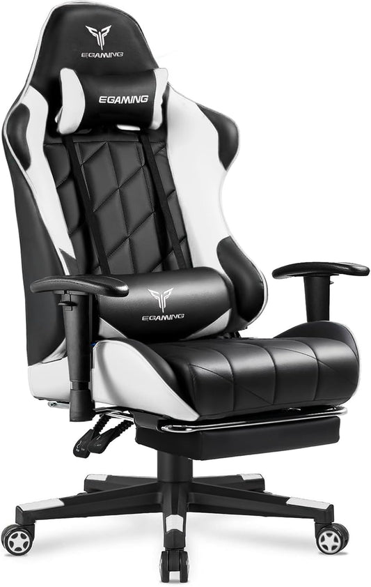 Gaming Chair with 3D Adjustable Armrests, Cow Print Design, Ergonomic Office Chair with High Back, Computer Chair with Footrest,Comfy Diamond Stitching Sest, Game Chair for Adults