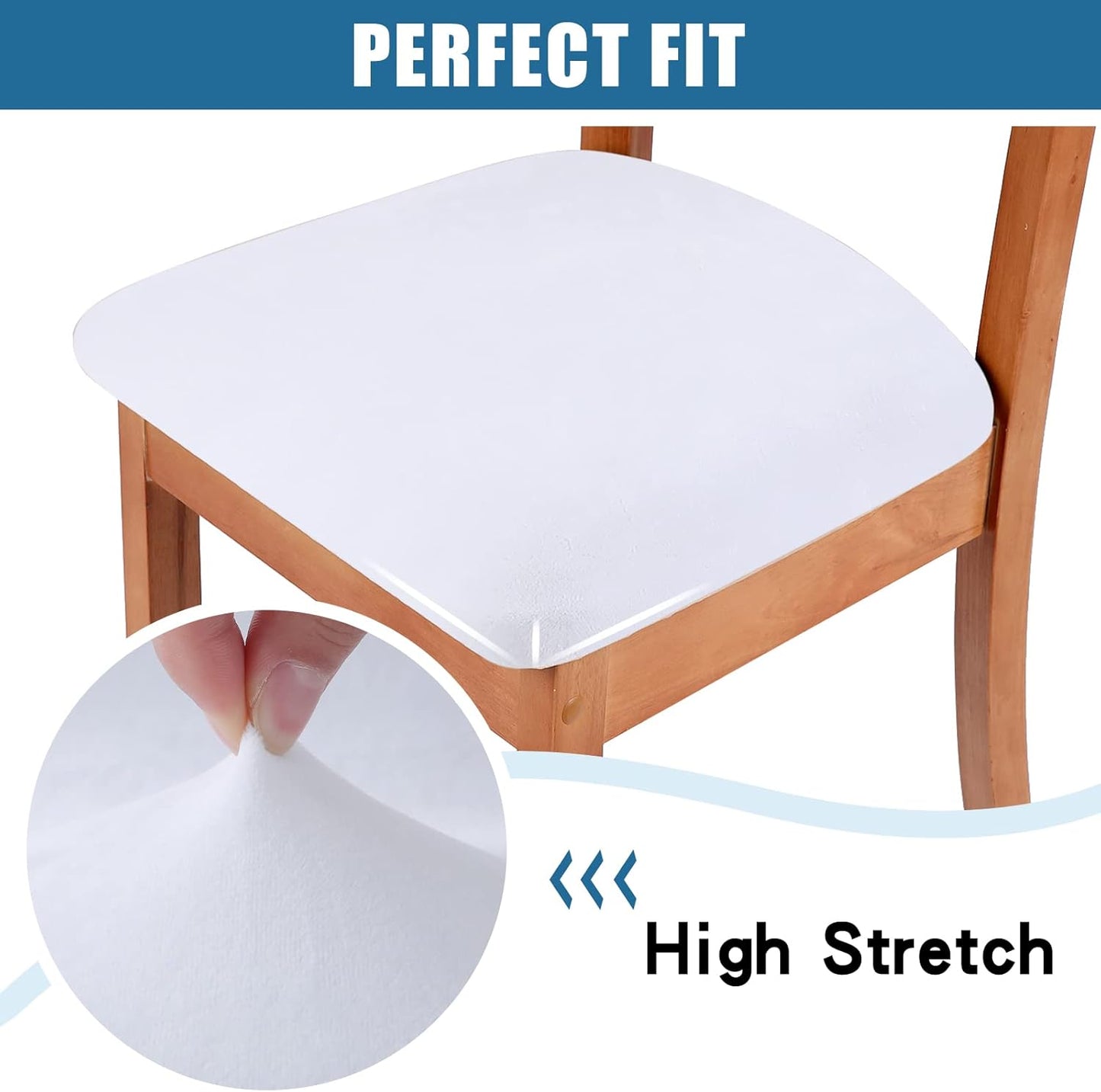 Smiry Velvet Seat Covers for Dining Room Chair Set of 6, Stretch Fit Removable Washable Chair Seat Cushion Protector Slipcovers with Ties, White