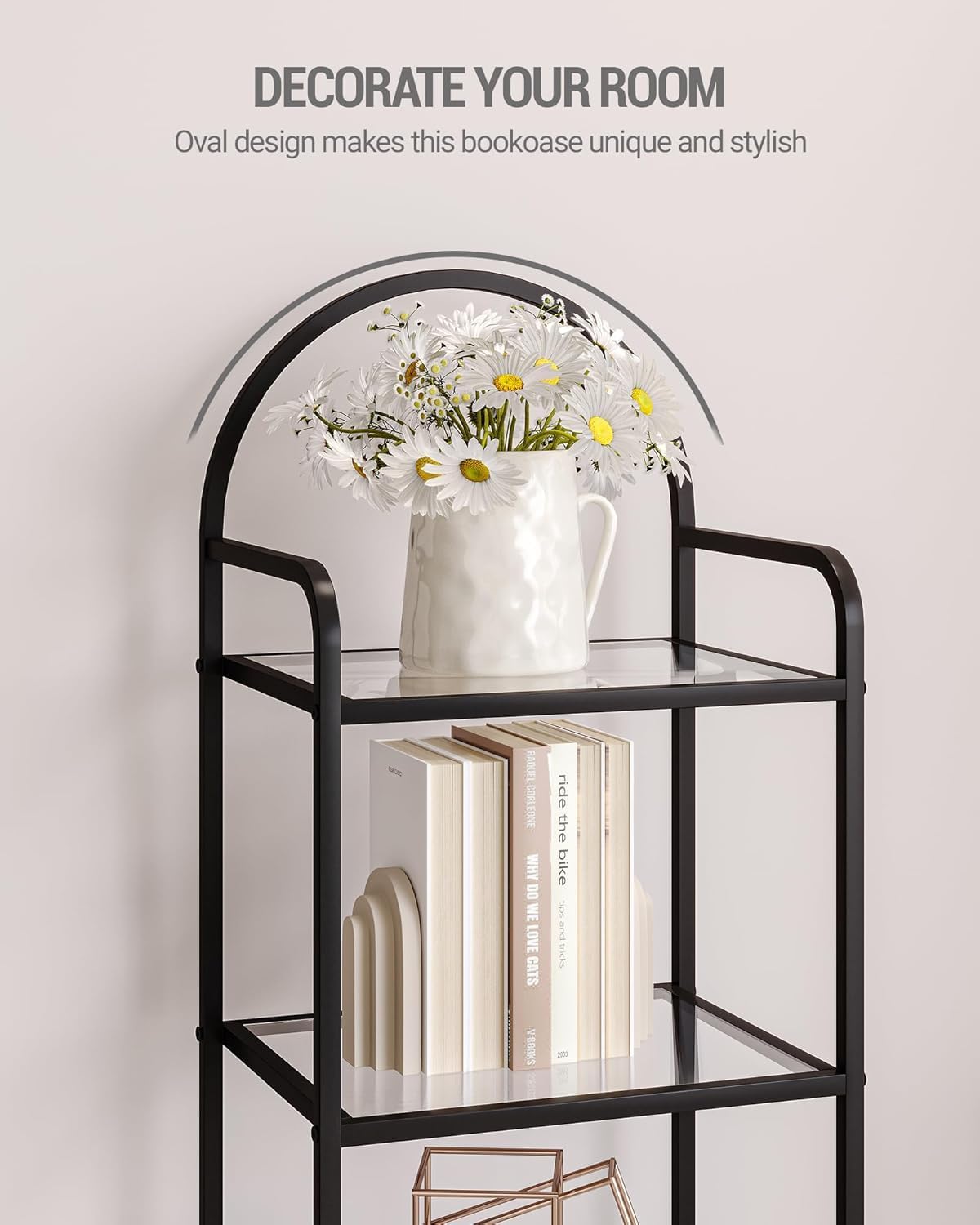 Bookcase Bookshelf, Tempered Glass Bookshelves, Slim Shelving Unit for Bedroom, Bathroom, Home Office, Steel Frame, 6 Tier Black BC10601B