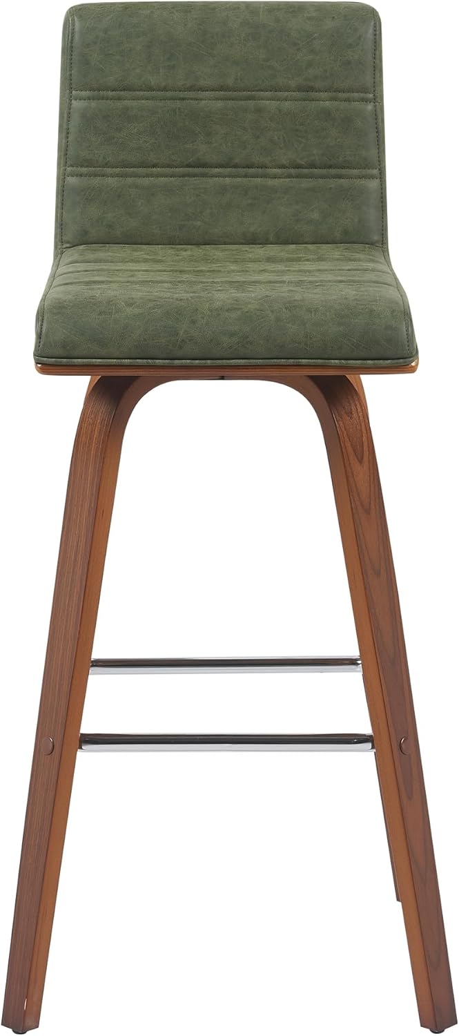 Vienna Modern Swivel Bar Height Stool with Vintage Green Upholstered Seat and Walnut Finished Wood Frame Set of 3
