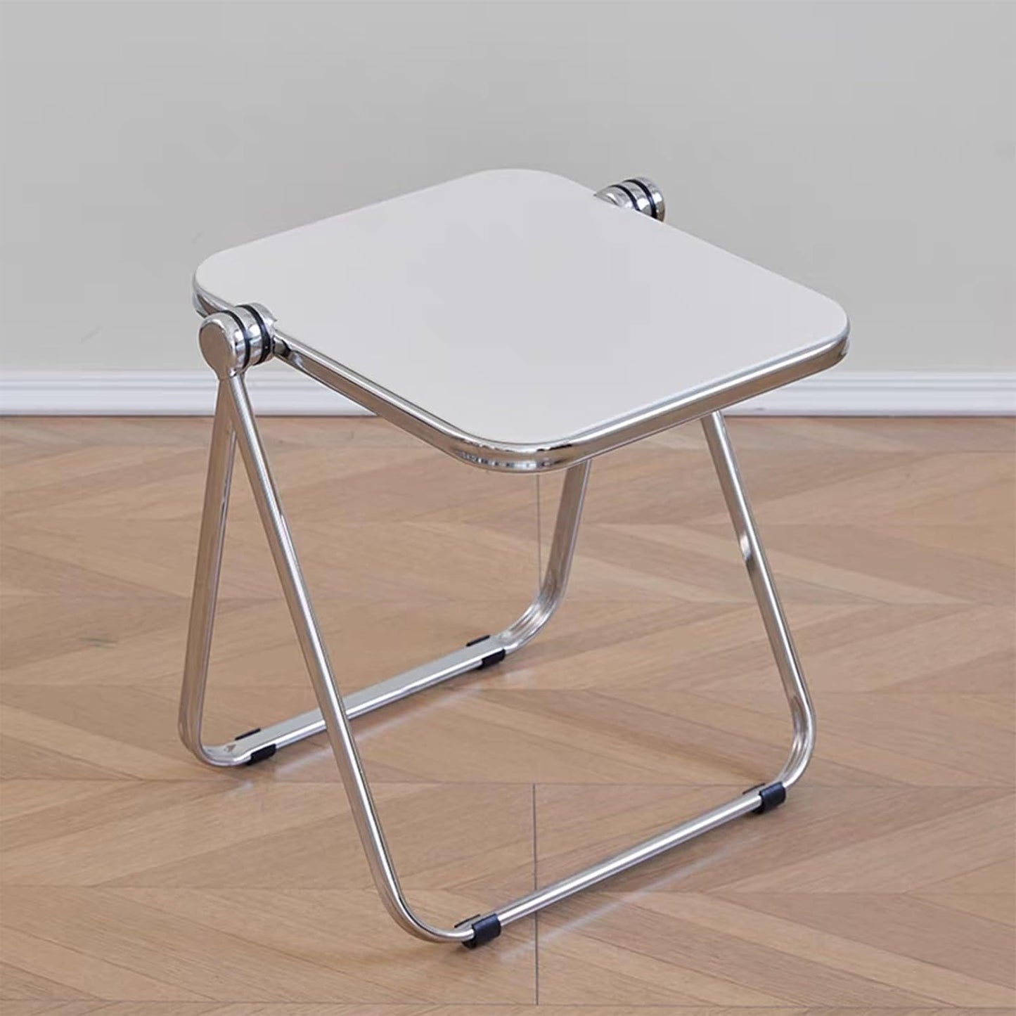 16.2" × 14.1" Acrylic Folding Table, Small Lightweight End Table for Living Room, Bedroom and Small Room, Sturdy Metal Frame with No Assembly Required, Space-Saving Storage Design (White)