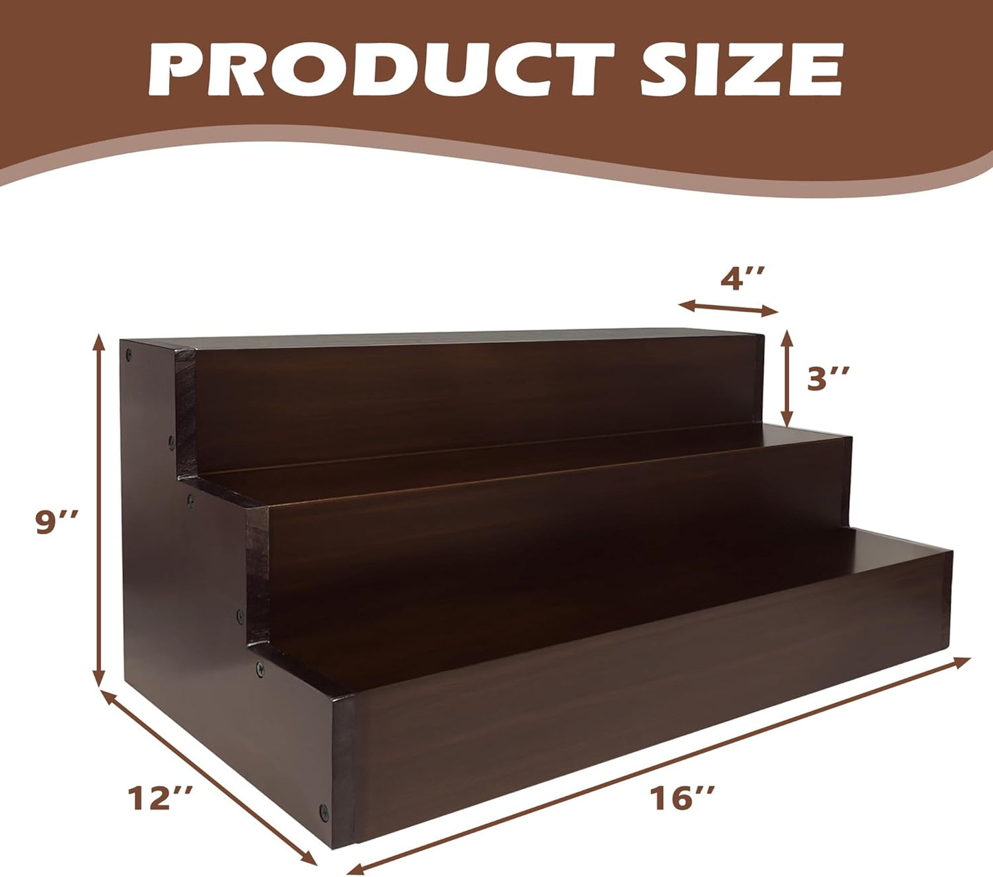 Royxen Wood Liquor Bottle Shelf 3 Tier Bar Shelf Freestanding Vintage Liquor Bar Stand for Home Bar Decor (Brown, 16 Inch Wide)