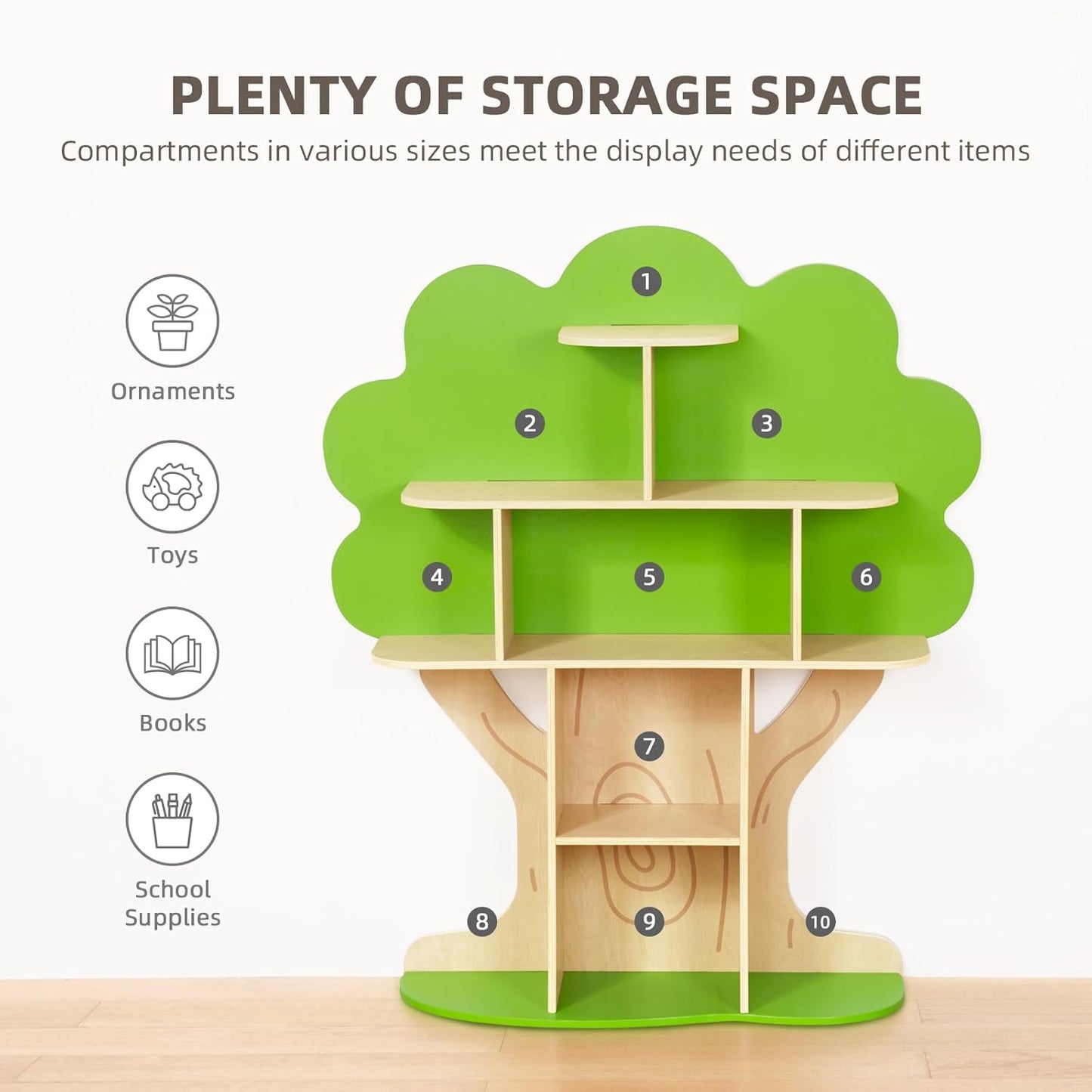 OOOK Kids Bookcase Tree Bookshelf for Kids Reading Nook, Montessori Book Shelf for Classroom, Kids Room, Playroom, Nursery