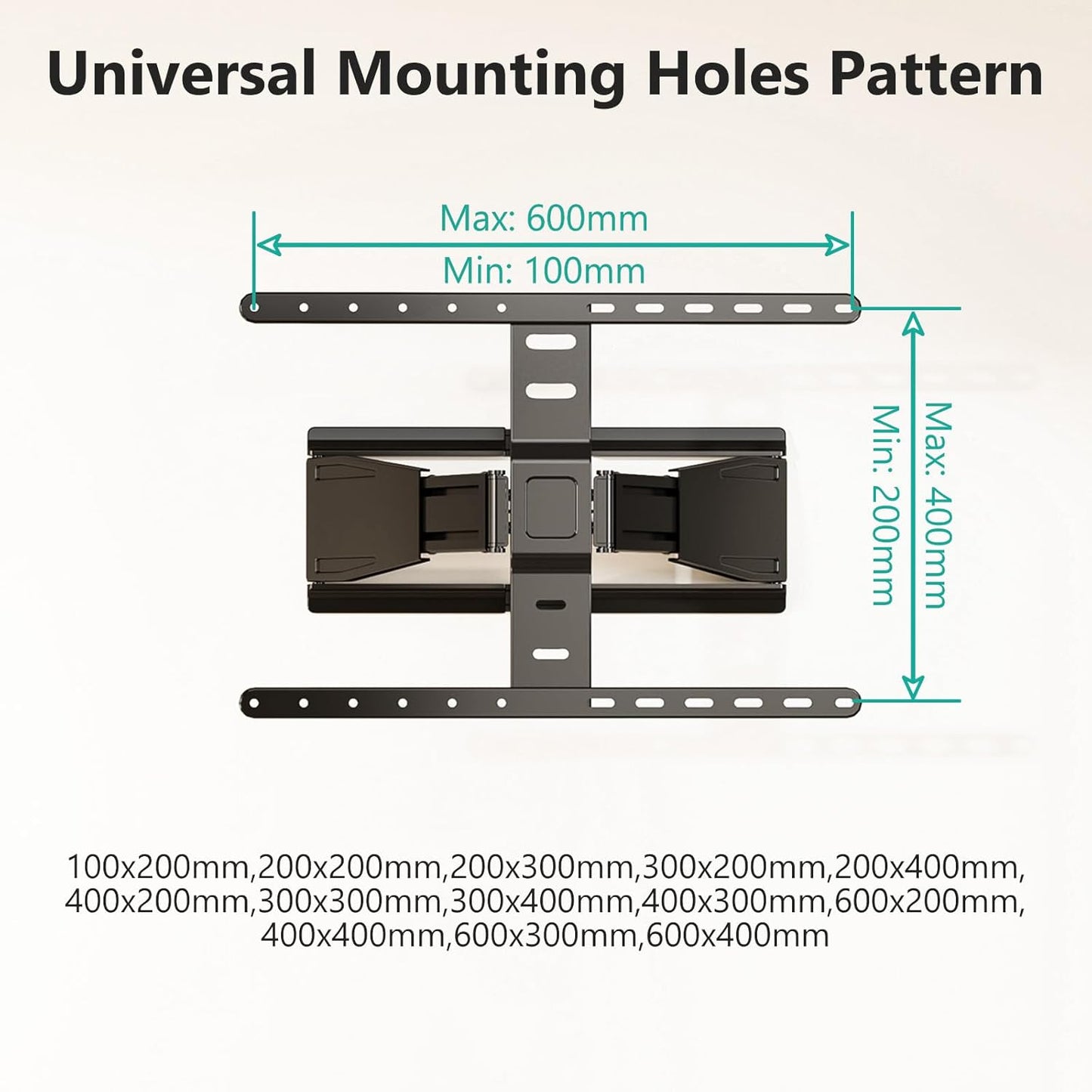 WALI Ultra Slim Full Motion TV Wall Mount Bracket for Most 43-90 Inch Flat Screen TVs, Swivel, Tilt & Extension TV Articulating Mount, Max Mounting Holes 600x400mm, Holds up to 132lbs(TTM-4), Black