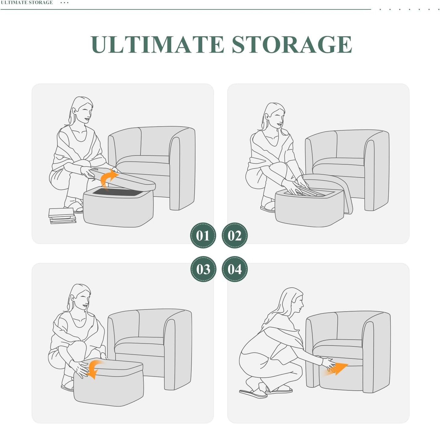 COLAMY Morden Velvet Barrel Accent Chair with Storage Ottoman Set of 2, Upholstered Living Room Side Chair, Single Sofa Armchair with Lounge Seat for Bedroom/Office/Reading Spaces, Cream