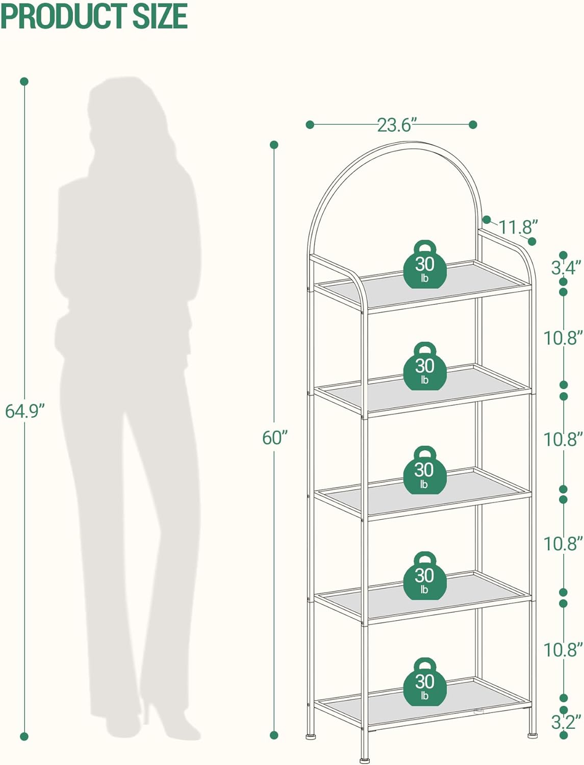 Bookcase Bookshelf, Tempered Glass Bookshelves, Slim Shelving Unit for Bedroom, Bathroom, Home Office, Steel Frame, 5 Tier Gold BC21599G