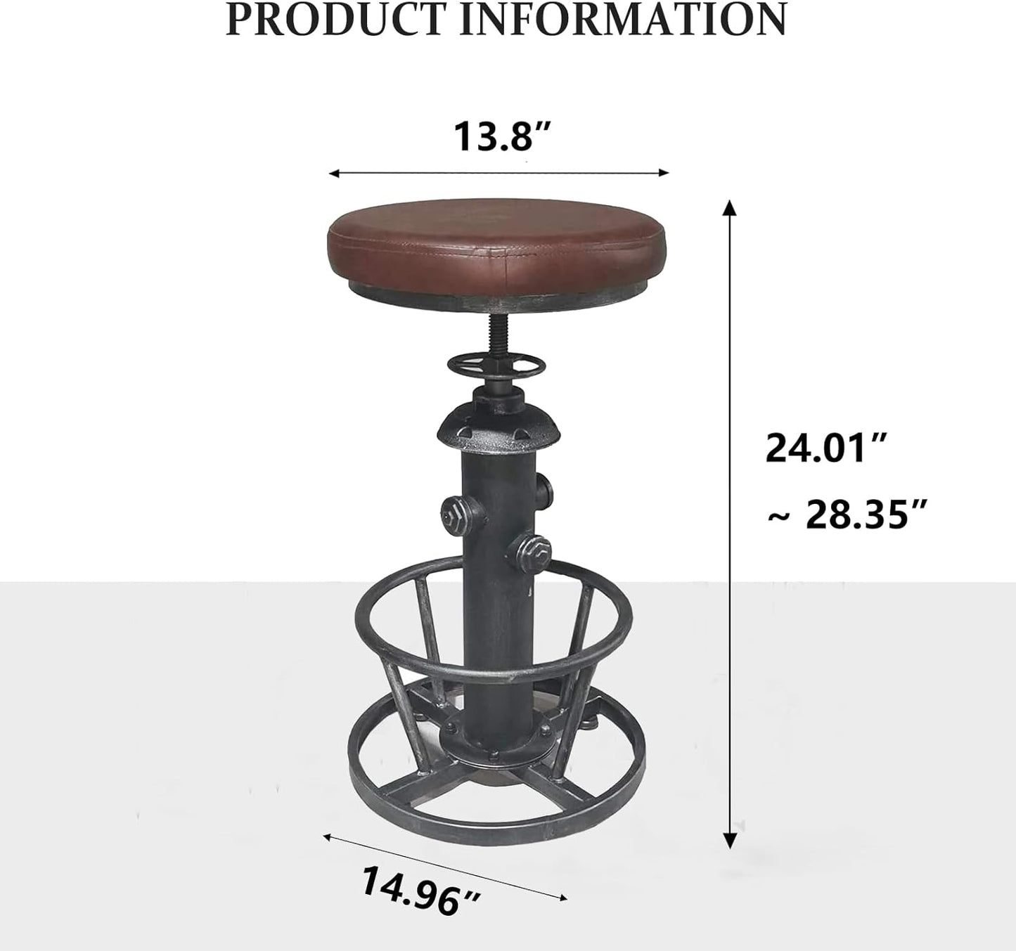 Topower Antique Industrial Round Bottom Adjustable Height Cafe Coffee Retro Vintage Stylish Water Pipe Design Pub Kitchen Bar Stool (Silver, PU Leather Top)