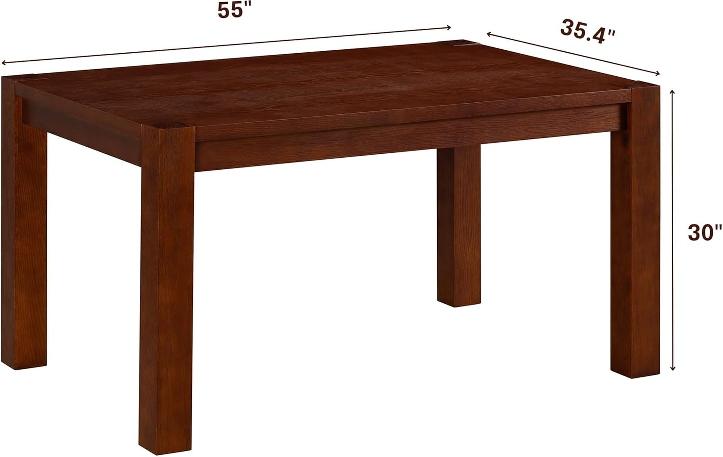 NTC Block 55 Inch Modern Farmhouse Dining Table, Rectangular Dinner Table for Dining Room, Living Room Furniture, Effortless Assembly, Dark Walnut