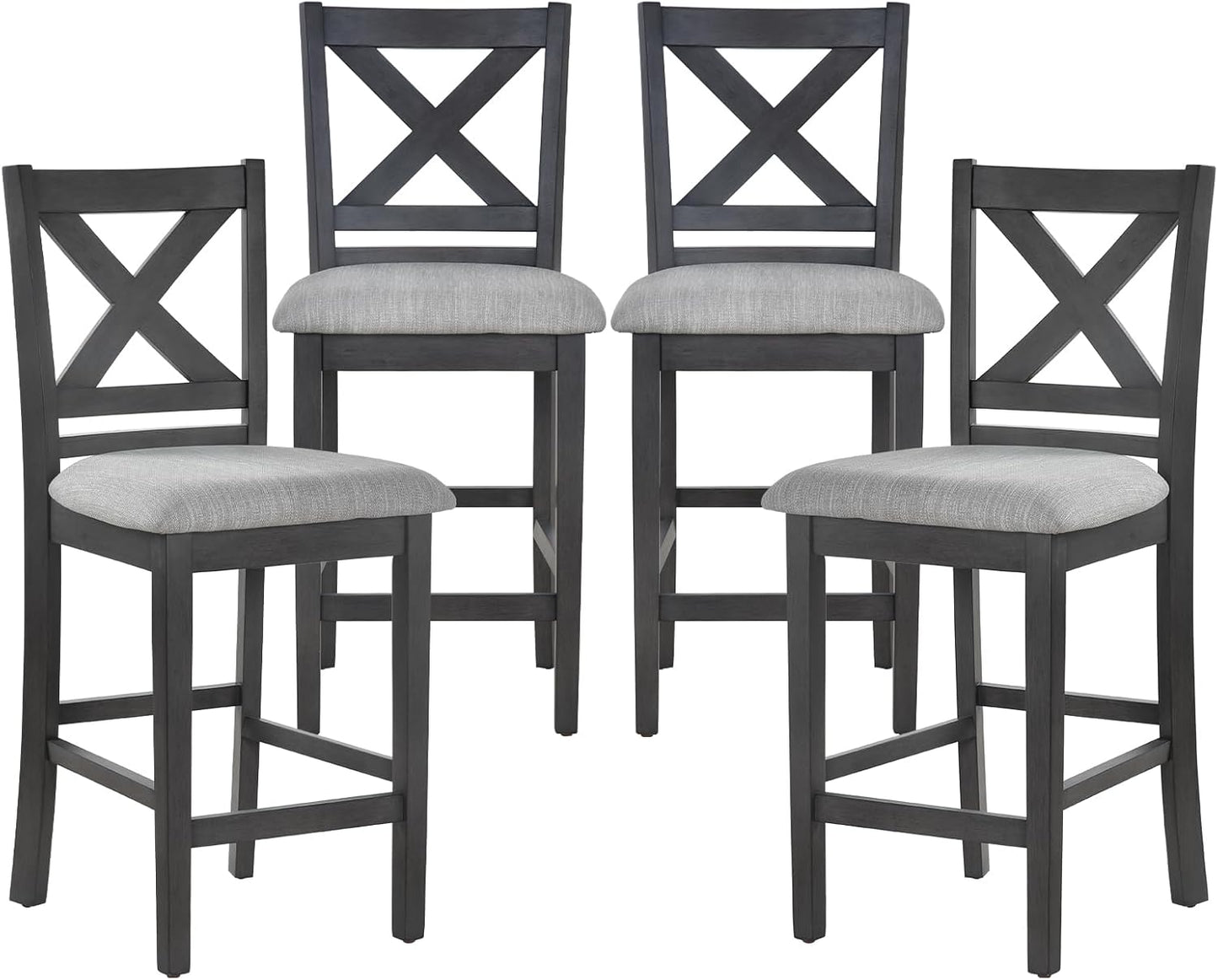 COLAMY Wooden Bar Stools Set of 4, Counter Height Bar Stools, Mid Century Modern Bar Stools with Backs, 25 Inch Upholstered Fabric Wooden Barstools for Kitchen Island Dining Room Bar, Dark Grey