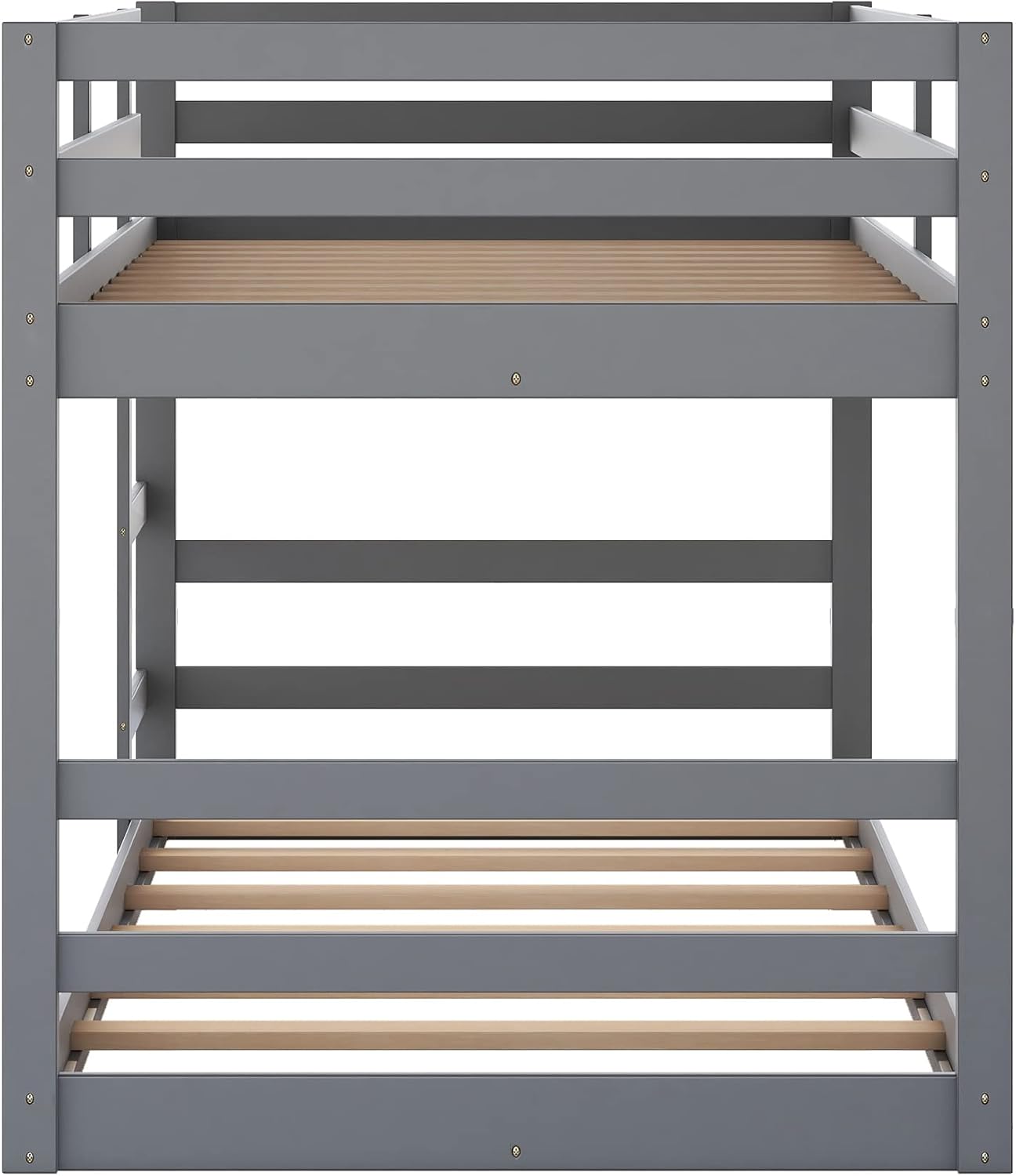 Ball & Cast Twin Over Full Bunk Bed with Two Drawers,Convertible Solid Wood Bed Frame with Ladder & Full Length Guardrails, Detachable Bunk Beds for Kids,Teens,Space Saving, No Box Spring Needed,Grey