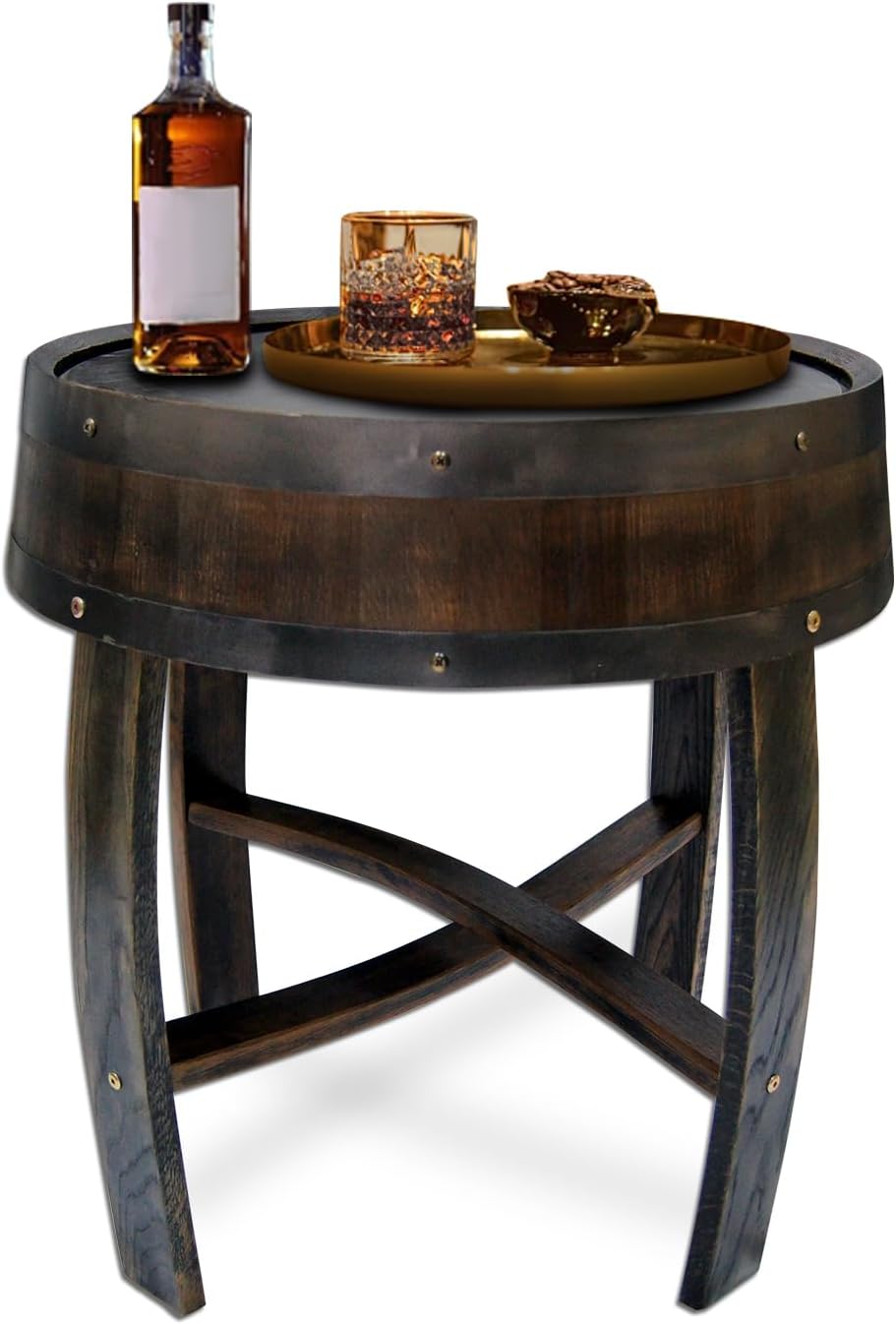 Medieval Retro Wine Barrel Design Coffee Table Wooden Round Creative End Table for Indoor Outdoor, 23" Brown Barrel Tables for Livingroom Small Spaces Outdoor Courtyard Farmhouse Balcony