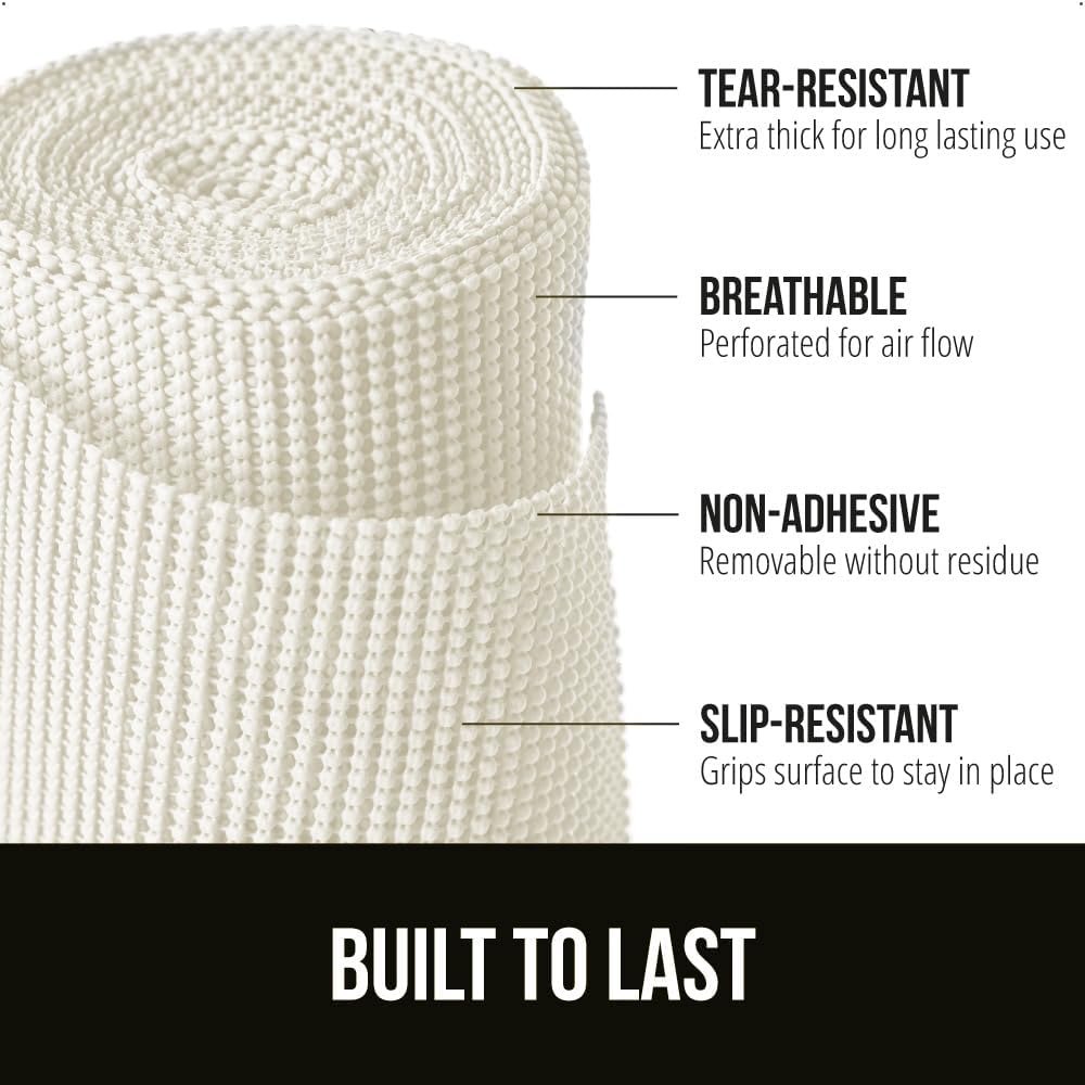 GORILLA GRIP powerGRIP Drawer Shelf and Cabinet Liner, Thick Strong Hold, Non-Adhesive Liners Protect Kitchen Cabinets and Cupboard, Bathroom Drawers, Easy Install, Breathable Mat, 17.5" x30', White