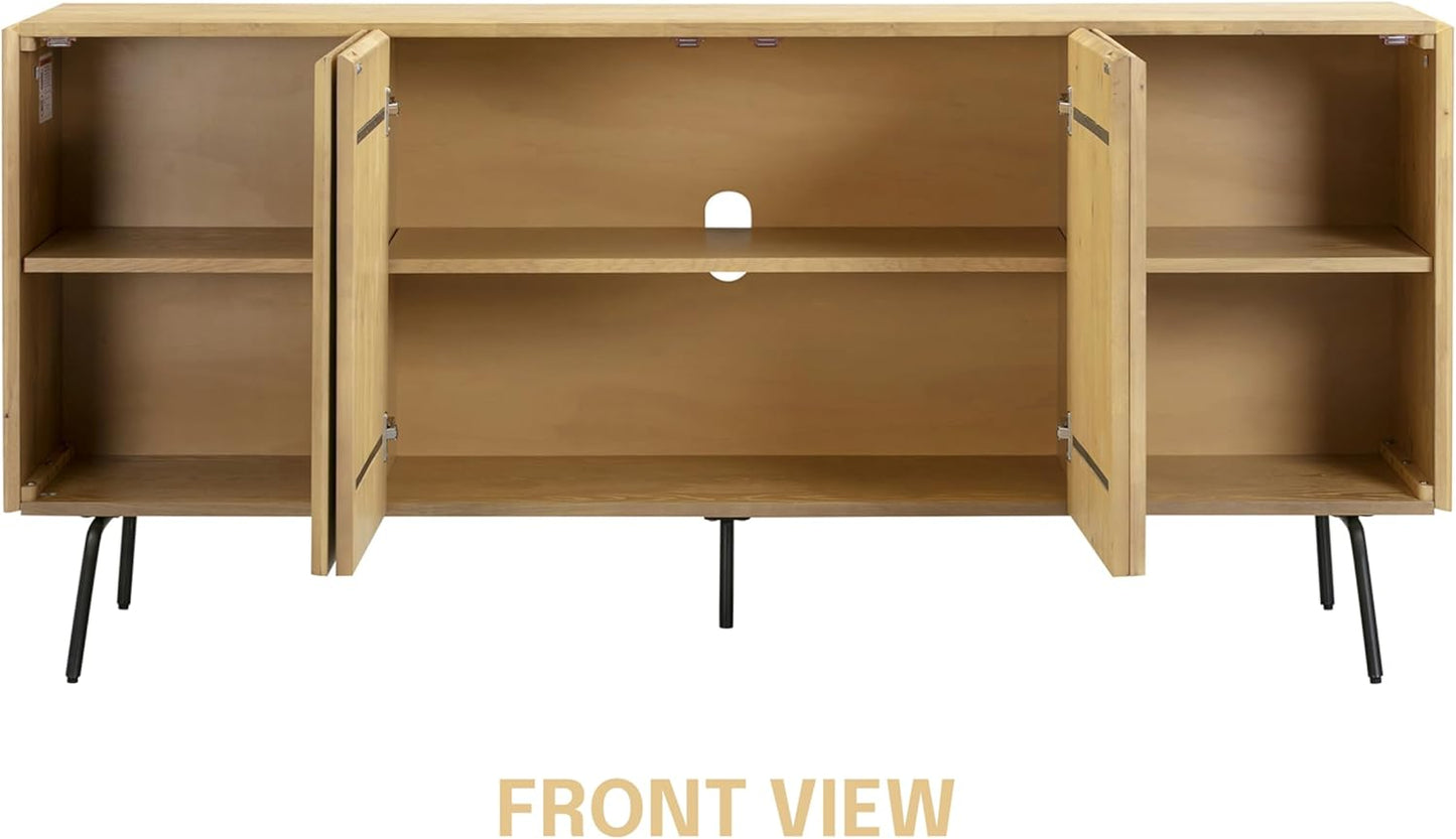 NTC Veil Modern Sideboard with 4 Doors, Buffet Cabinet with Vertical Groove Design and Metal Legs, Storage Cabinet for Living Room, and Hallway, Effortless Assembly, Sand