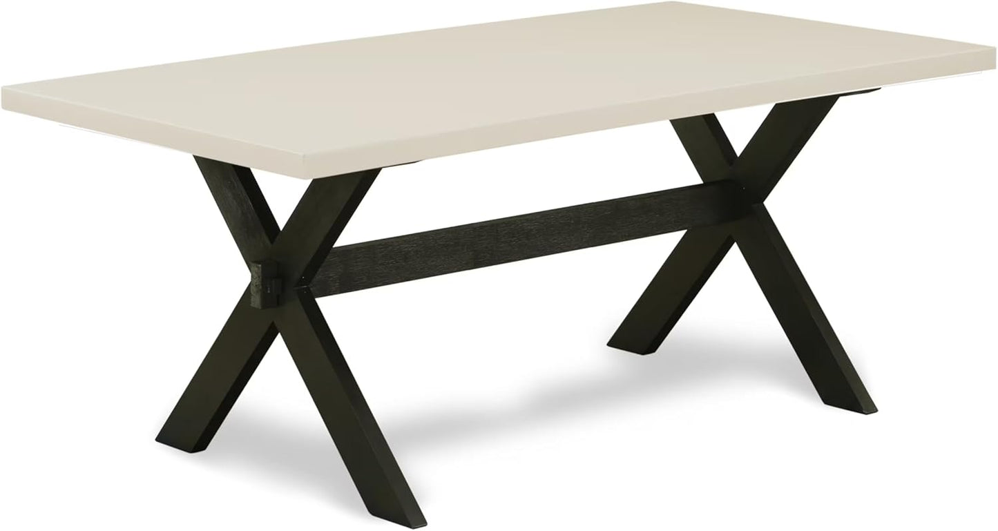 East West Furniture X627EL121-5 5 Piece Dining Table Set for 4 Includes a Rectangle Kitchen Table with X-Legs and 4 Blue Linen Fabric Parson Dining Room Chairs, 40x72 Inch, Multi-Color