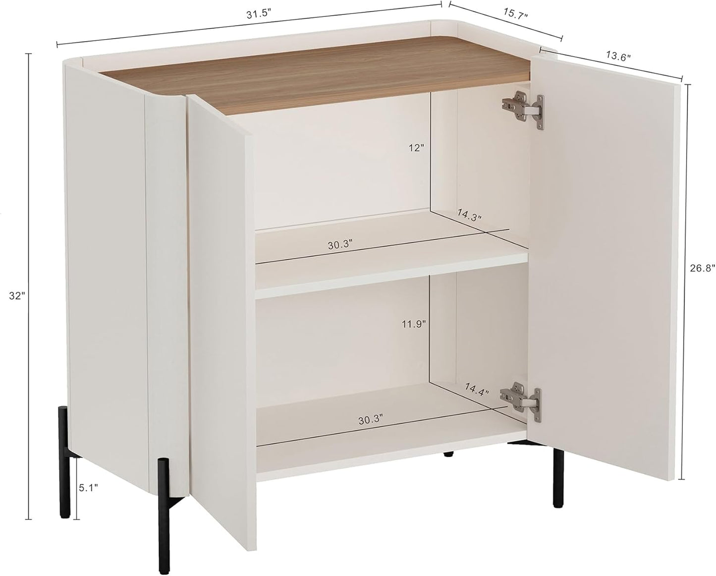 Manhattan Comfort Abbey Accent Cabinet with Doors, Tray Top Design and Adjustable Shelves, Sleek Modern Storage Furniture for Dining Area, Living Room, Bedroom, Entryway, Maple and Off White