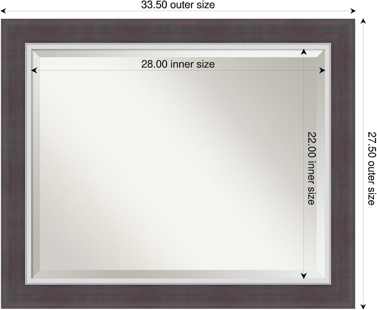 Amanti Art Brown Wall Mirror 28x34 Ellie Brown Silver Rectangle Bathroom Mirror for Wall Decor Living Room, Large Modern Frame, Hangs Horizonally and Vertically, Bathroom Decor, Beveled Edge