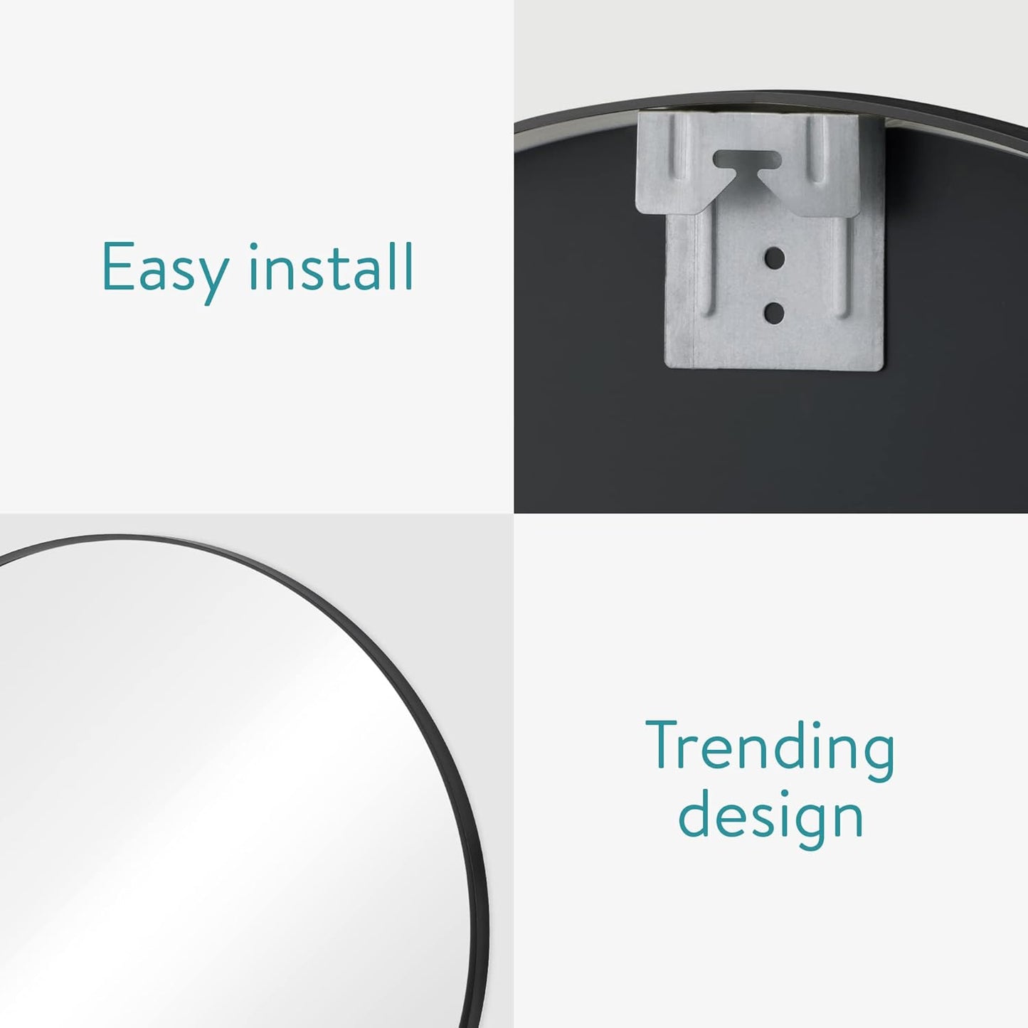 Navaris Round Mirror - 60 cm (24 inches) - Large Circle Wall Mirror for Bathroom Bed Room or Living Room - Sleek Aluminum Backed Frame - Black