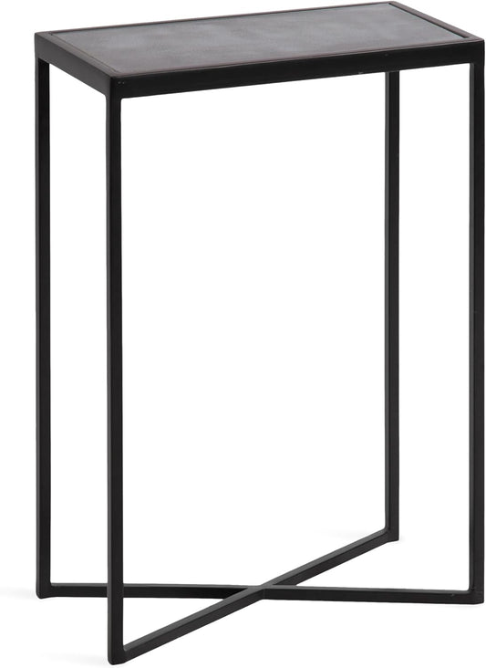 Kate and Laurel Jaspur Modern Slim Side Table, 16 x 8 x 24, Black Marble and Black, Decorative Glam Narrow End Table for Use as Skinny Bedroom Nightstand or Living Room Accent Table