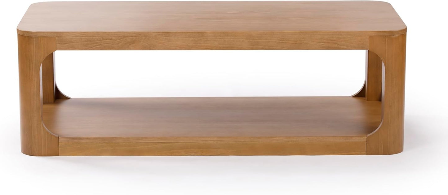 Plank+Beam Forma Coffee Table, 54 Inch Modern Coffee Table with Shelf, Contemporary Center Table with Storage Space, Rectangle Tea Table with Storage, Pecan