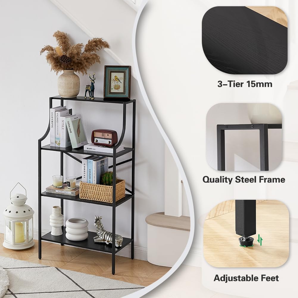 4 Tier Bookshelf, Entryway Standing Shelf Units with Storage, Small Bookcases with Open Shelves, Home Storage Shelving for Bedroom, Study, Living Room, Wood Black