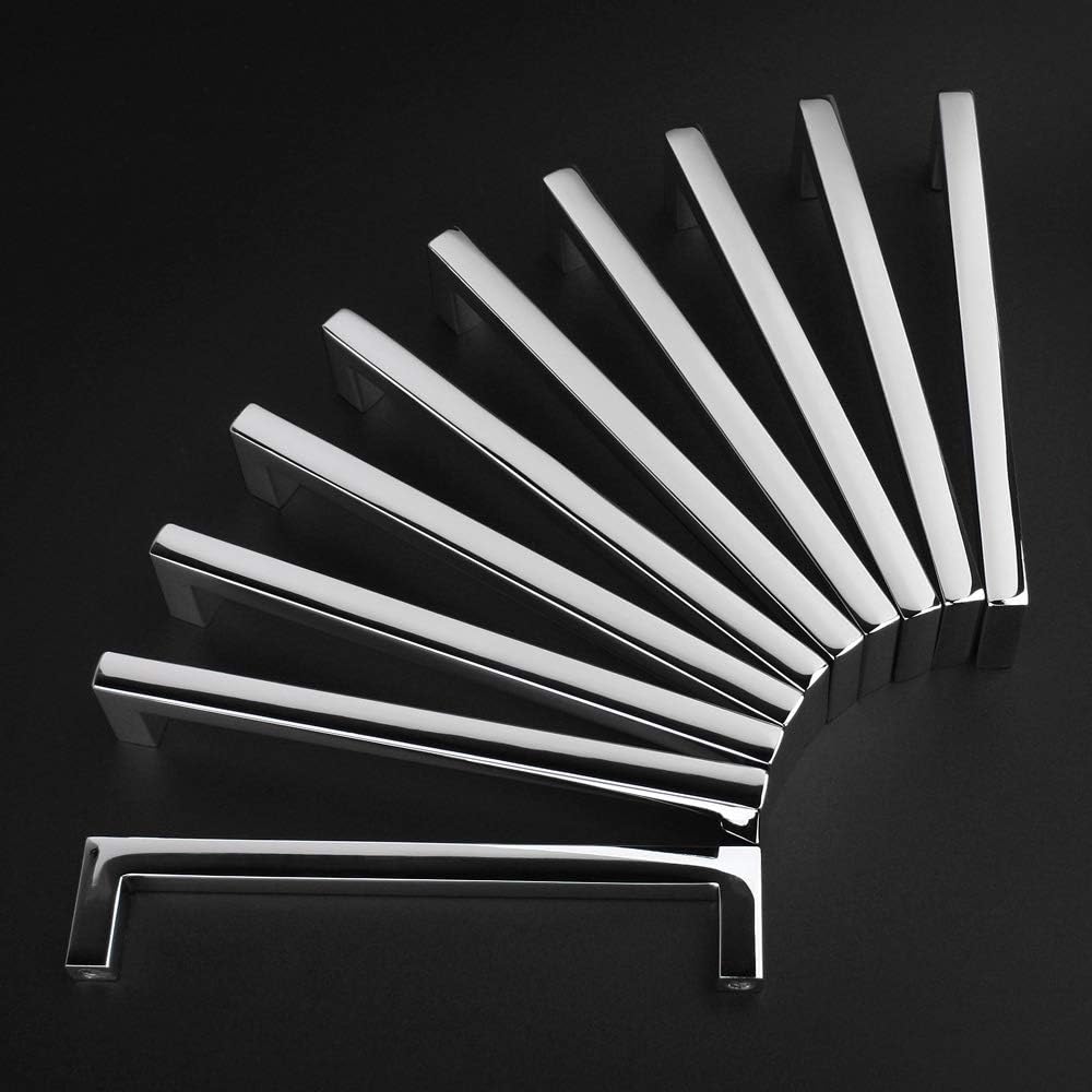 KOOFIZO Solid Square Bar Cabinet Handle - Chrome Furniture Pull, 3.8 Inch/96mm Screwhole Distance, 10-Pack for Kitchen Cupboard Door, Bedroom Dresser Drawer, Bathroom Wardrobe Hardware