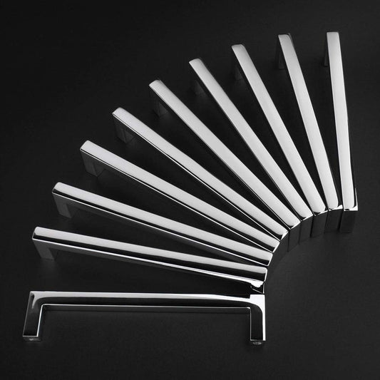 KOOFIZO Solid Square Bar Cabinet Handle - Chrome Furniture Pull, 3.8 Inch/96mm Screwhole Distance, 10-Pack for Kitchen Cupboard Door, Bedroom Dresser Drawer, Bathroom Wardrobe Hardware