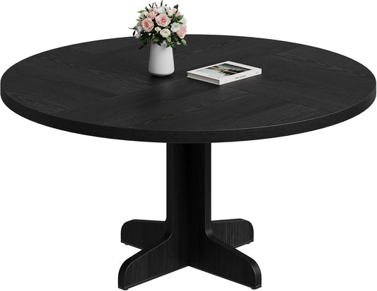Garvee 47 Inch Round Dining Table for 4, Farmhouse Kitchen Dining Room Circle Dinner Table, Kitchen Dining Room Furniture, Black (Table Only)
