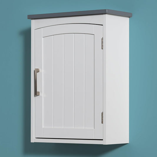 Bathroom Wall Cabinet 15 x 20 Inch Small Wall Cabinets Single Door Over Toilet Medicine Cabinet for Small Bathrooms - Matte White Finish with Gray Top, Soft Close Hinges